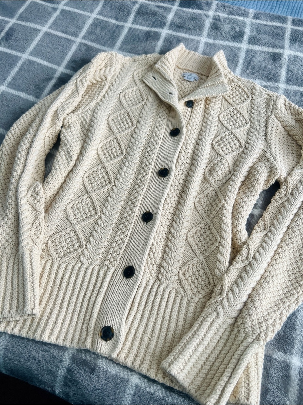 LL Bean Signature Cotton Fisherman Sweater Cardigan Women's Large
